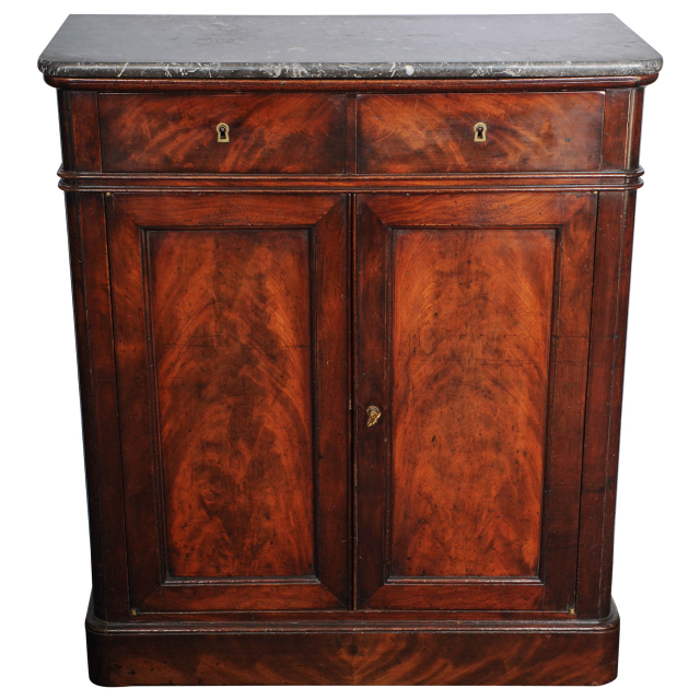 A French late Empire mahogany wall cupboard with marble top, circa 1840