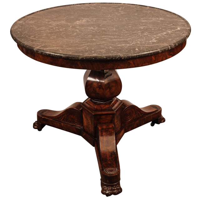 An attractive French Charles X mahogany table with marble top, circa 1830