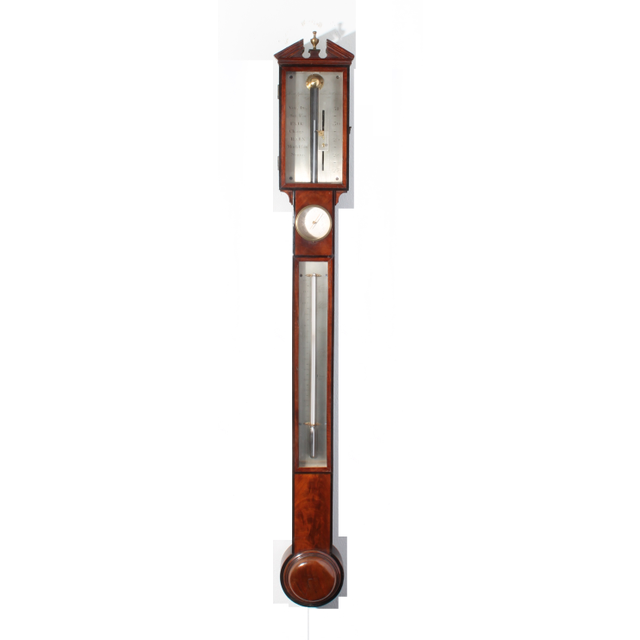 An English mahogany and ebony stick barometer, by Gilbert Gilkerson, circa 1820