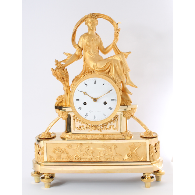 A good French Empire sculptural mantel clock by Colin à Paris circa 1800