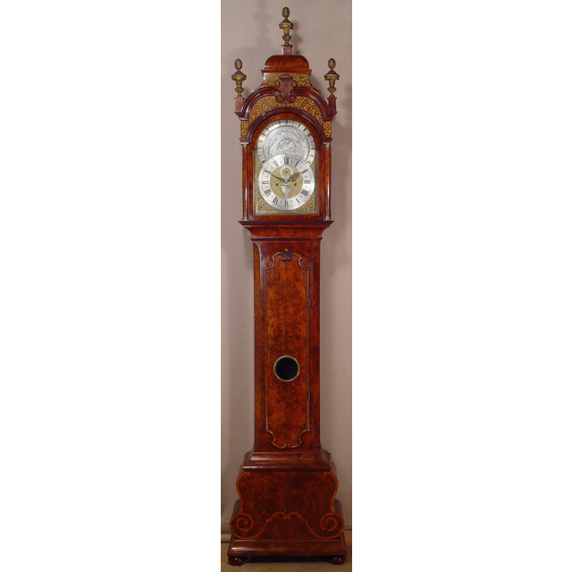 A rare Dutch burr walnut longcase clock with planisphere dial by Andries Vermeulen, Amsterdam, circa 1730