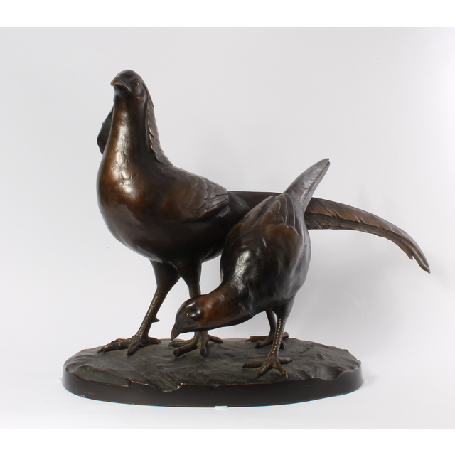 A pair of pheasants, patinated bronze by Julius Schmidt Felling (1895-1930)