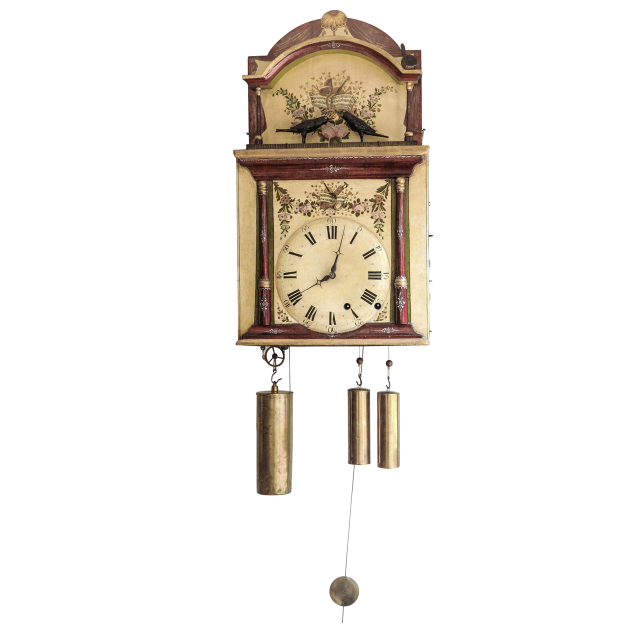 Een zeldzame Duitse Schwarzwald orgel speelklok met vogelautomaat, circa 1820.