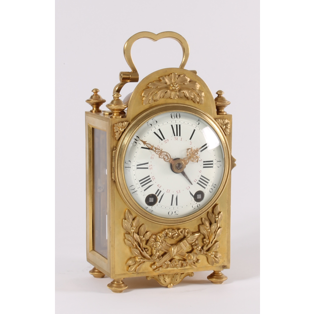 An attractive French Louis XVI-style brass 'pendule d'officier', by E. Bazart, circa 1890