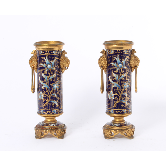 A pair of French gilt bronze cloisonné enamel Oriental vases by Susse Frères, circa 1900