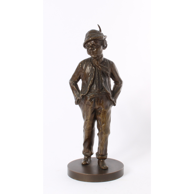 'walking peasant', lost wax patinated bronze sculpture, circa 1900.