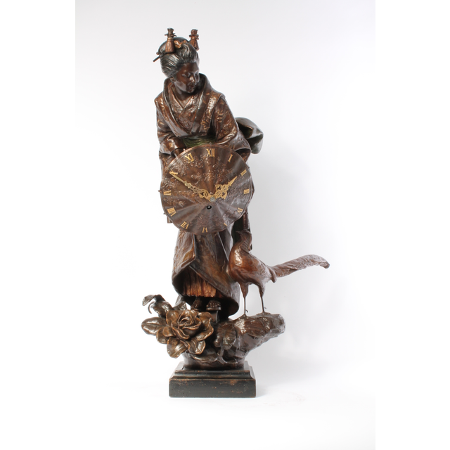 A rare and attractive French bronze patinated metal sculptural 'Oriental' timepiece, circa 1880.