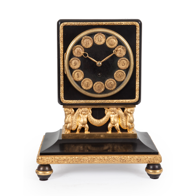 An Art-Deco black marble gilt bronze mantel clock Lenzkirch, ca 1925