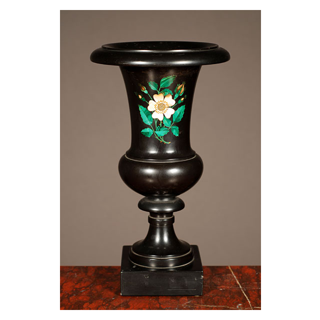 A decorative Italian black marble urn with malachite inlay, circa 1880