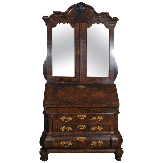 Ein fantastischer niederländischer Nussbaum-Schreibschrank mit Spiegel-Türen, etwa 1740.