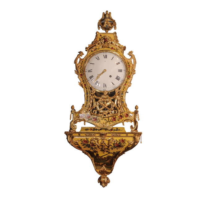 A Swiss Louis XVI 'vernis Martin' musical bracket clock on wall bracket, dated 1784