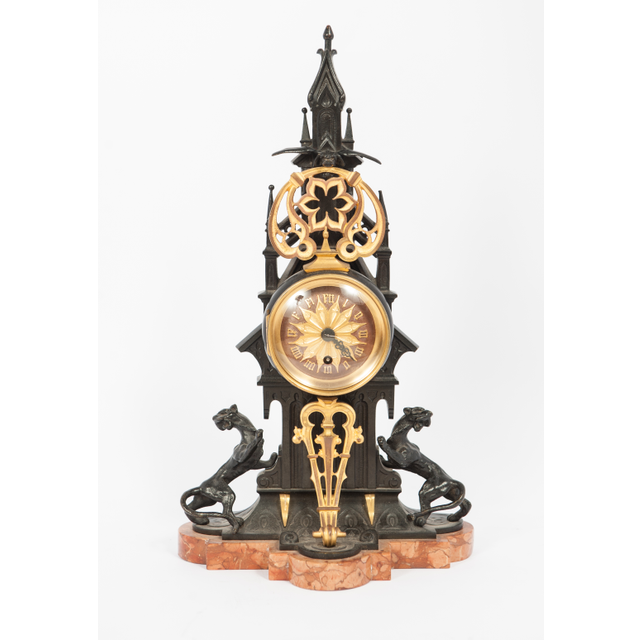 Small Charming Desk or Mantel Clock in Neo-Gothic Style, circa 1880