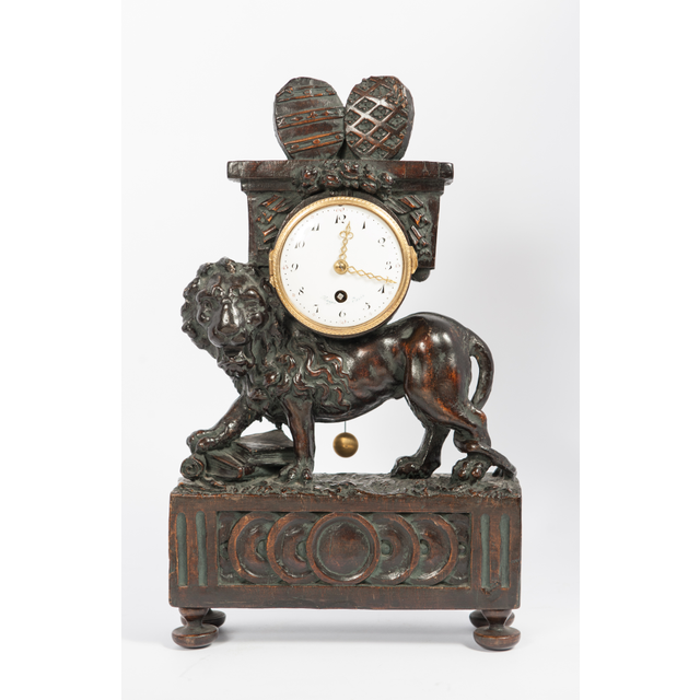 Nice French Louis XVI Small Wooden Lion Pendule, circa 1770