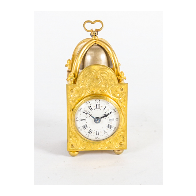 Lovely Fire Gilded Miniature Traveling Clock Signed  "Planchon a Paris"