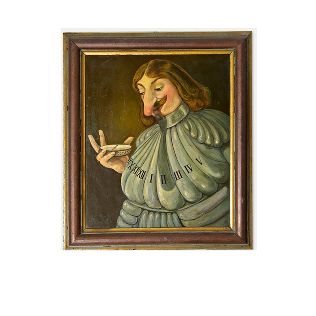 Une peinture humoristique d'un noble ou d'un scientifique symbolisant un cadran solaire