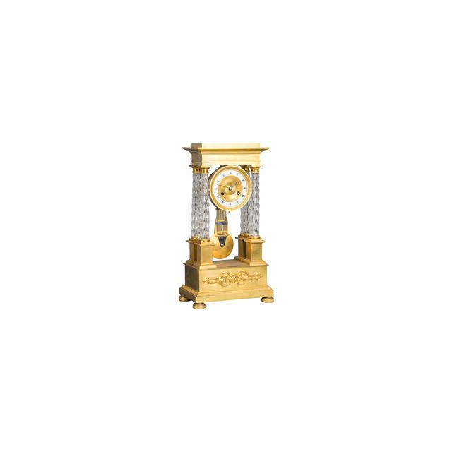 An attractive Charles X ormolu and crystal portico striking 8-day mantel clock