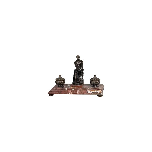 A very imposing 19th century inkwell on a beautiful marble base, circa 1860
