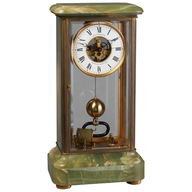 "Brillie" Four Glass 1/4 Second Green Onyx Table Regulator, circa 1920