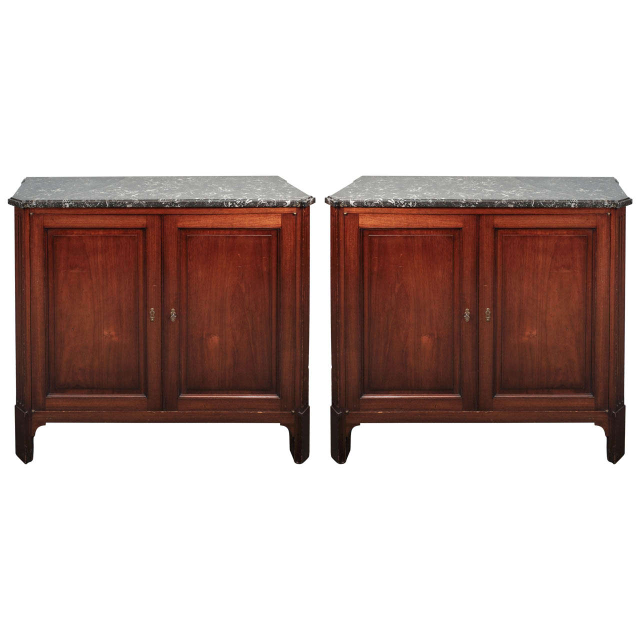 A Pair of French Mahogany Cupboards with Marble Top circa 1830