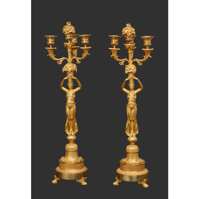 A pair of ormalu French ‘Empire’ Candlesticks, circa 1810