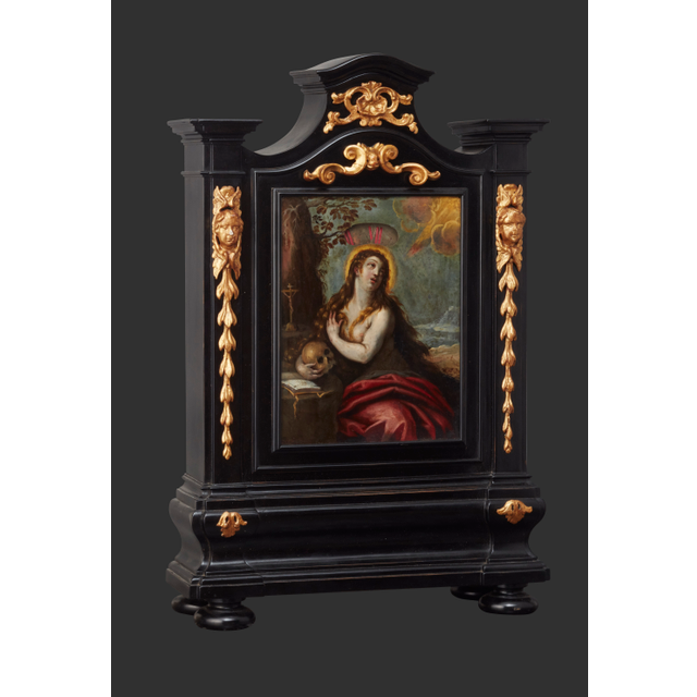 A very unusual early Italian ebonised night clock with annular dial, circa 1660