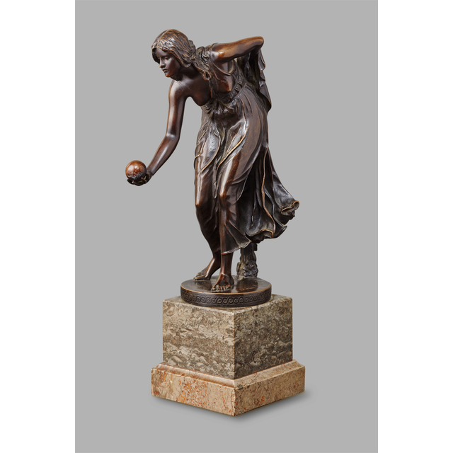 A patinated bronze ‘ Kugelspielerin’ by Walter Scott, circa 1890