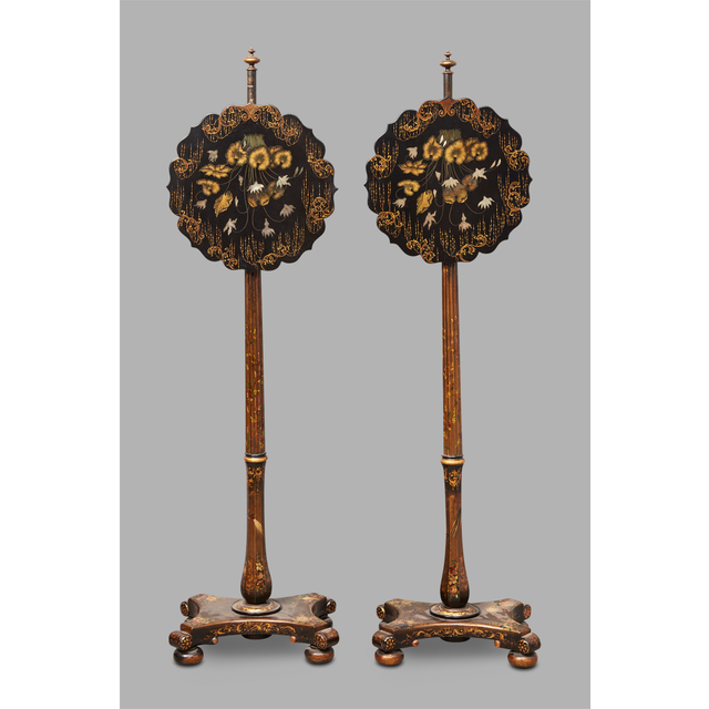 A pair of French Fire Screens decorated with Flowers, circa 1840