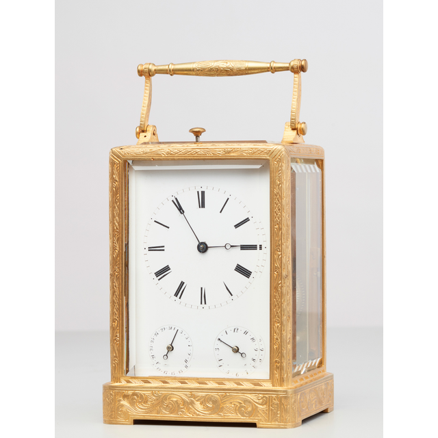 A French 3 dial 'one piece case' travelling clock, attributed to Bolviller, circa 1840