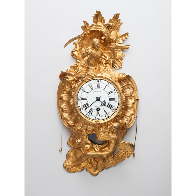 French 18th Century Louis XV bronze wall cartel clock, circa 1745