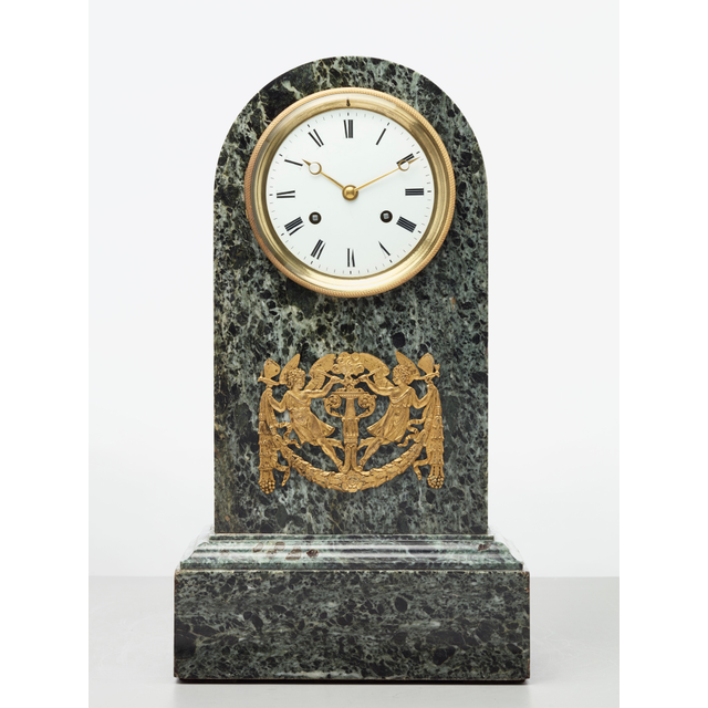 An elegant French green marble arched mantel clock, circa 1830
