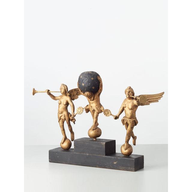 A set of Dutch wooden gilded long case clock figures, circa 1780
