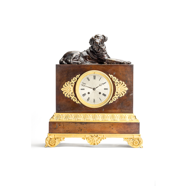 Very Nice unusual French Empire Charles X Pendule with a Bull Mastiff