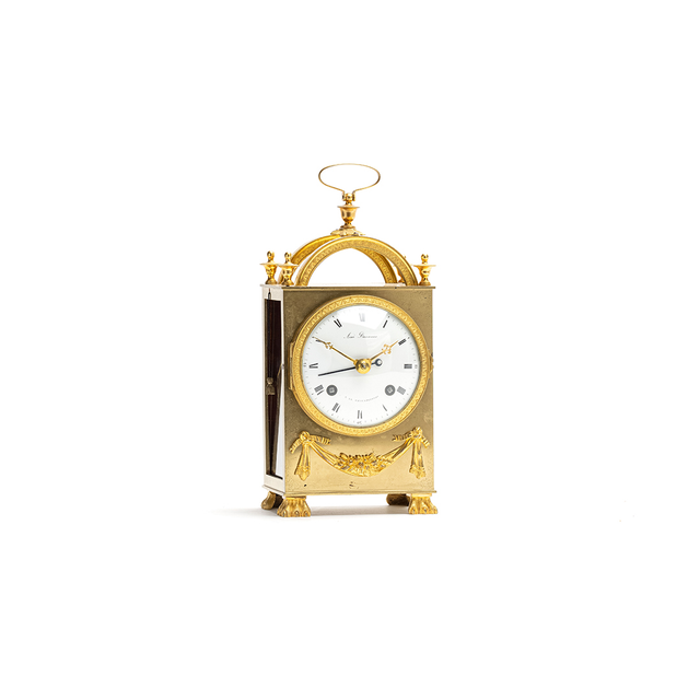 Swiss travelling clock signed "Aime Ducomann a la Chaud du Fonds"on the dial