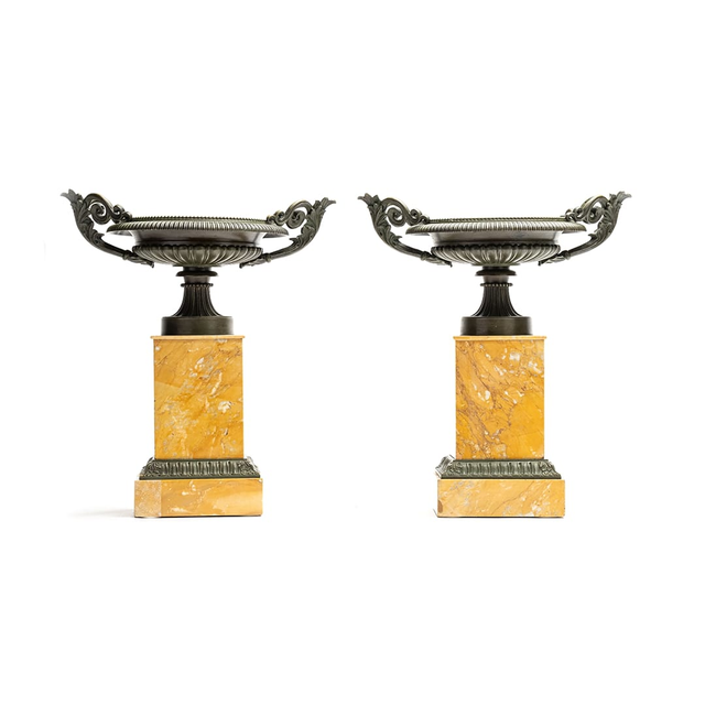 A pair of siena marble tazza's