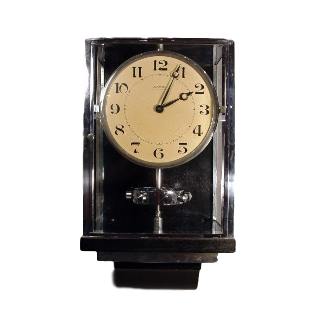 W28 Large nickel Plated Art Deco J. L. Reutter Wall Hanging Three-Glass Atmos Clock.