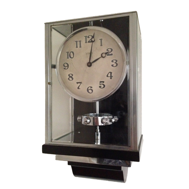 W36 Large Size Nickel Plated Art Deco J. L. Reutter Wall Hanging Three-Glass Atmos Clock.