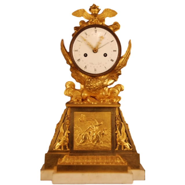 M77 Directoire - 1793-95 - pendule de cheminée en bronze doré, en état d'origine, huit jours de durée