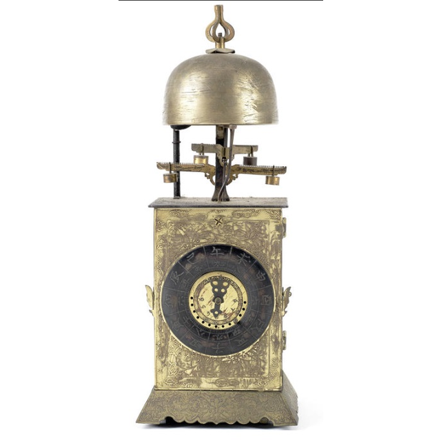 J07 A rare 18th century Japanese wall clock or 'Nicho Tenpu Yagura-dokei' with alarm and automatic change over of the twin foliot escapements