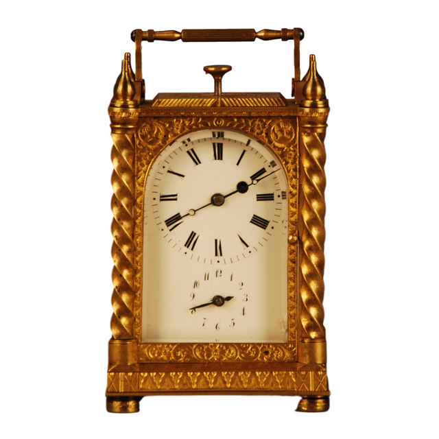 C20 Gilt bronze Pendule D'Officier with quarter repetition and alarm
