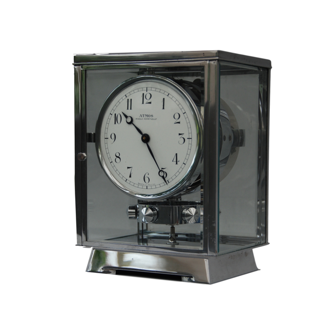 M136 Chrome plated art deco J. L. Reutter ENAMELED DIAL four-glass Atmos clock