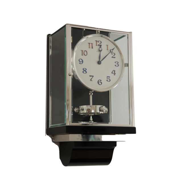 W41 Large Nickel Plated Art Deco J. L. Reutter Wall Hanging Three-Glass Atmos Clock.