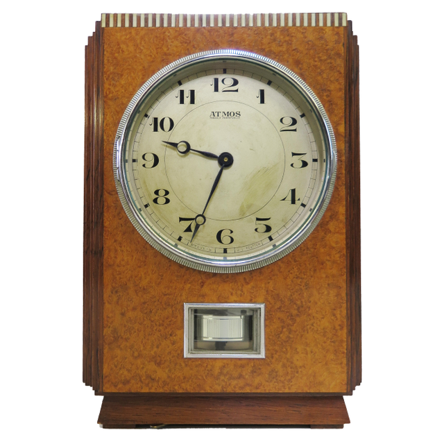 M217 Wooden Atmos clock, amboyna veneers, J.L. Reutter, model LG I, No 144