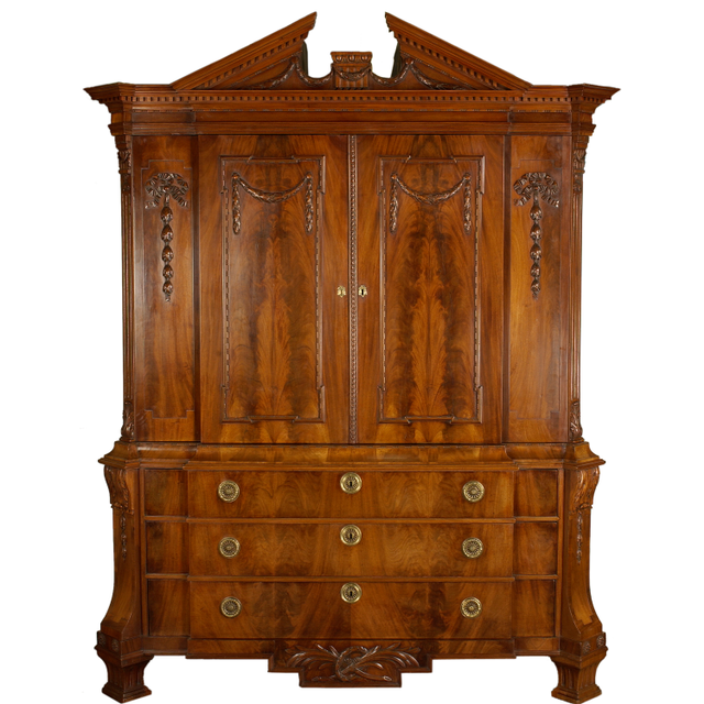 A Neoclassical Break-Front Cabinet With Broken Timpan
