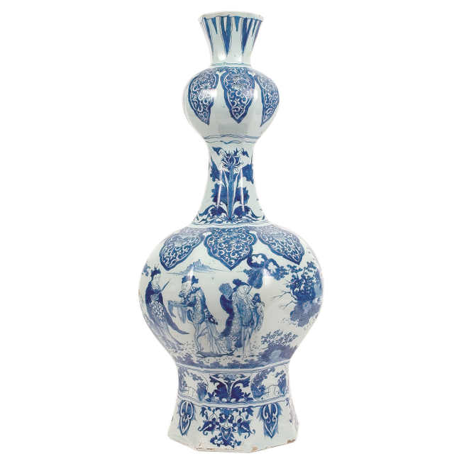 An Octagonal Double-Gourd-Shaped Vase in Blue and White Dutch Delftware