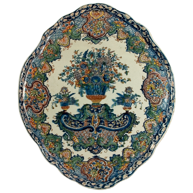 An Oval Plaque in Polychrome Dutch Delftware
