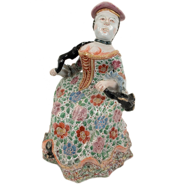 A « Petit -Feu »  Figural cistern in Dutch Delftware