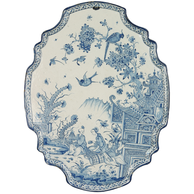 An Oval Plaque in Blue and White Dutch Delftware