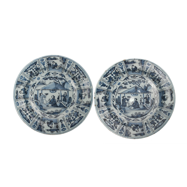 A Pair Blue and White Dutch Delft Dishes