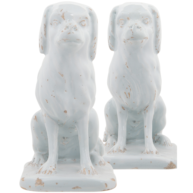 A Pair Sitting White Dutch Delft Dogs