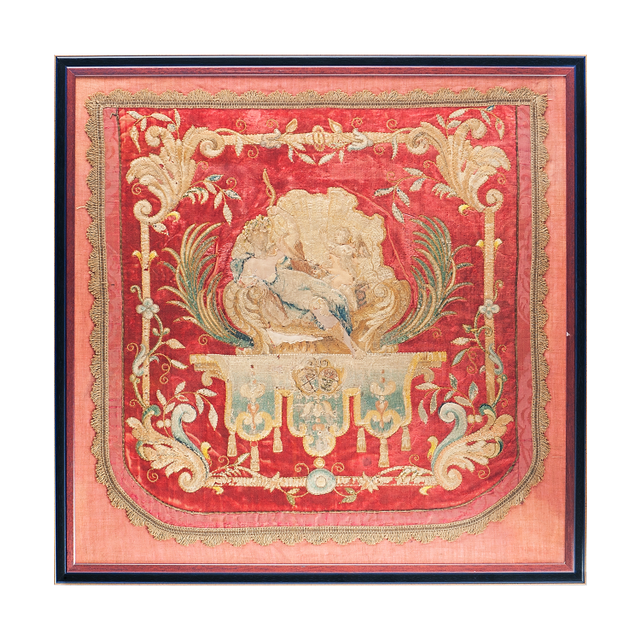 Louis XIV Embroidery Panel with Venus and Amor and Two Coat-of-Arms